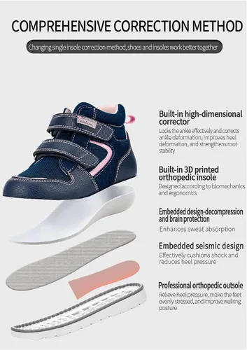 Vista 6 de Zapatos ortopédicos para niños pequeños, tenis correctivos de alta calidad para niños y niñas con soporte de arco y tobillo, suela antideslizante