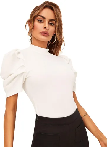 Vista 3 de Floerns Blusa con cuello de volante manga abombada para mujer
