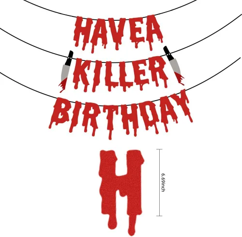 Vista 2 de Quimoy Decoraciones de cumpleaños Have a Killer, decoraciones de pancarta de Halloween, con 12 calcomanías de pared de murciélagos para decoración