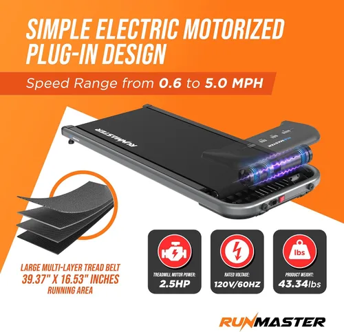 Vista 3 de RunMaster Under Desk Treadmill for Home and Office - 320lbs Weight Capacity, Quiet, Efficient, Walking Pad, Four LED Display, Space-Saving Portable