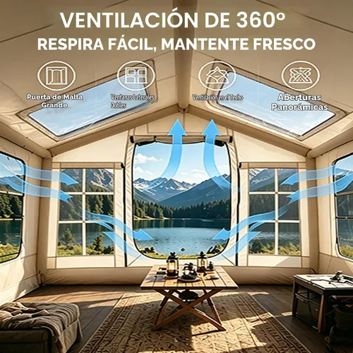Vista 4 de Tienda de campaña inflable, glamping inflable tienda de campaña con bomba de mano para todas las estaciones Oro que fluye
