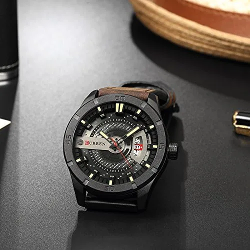 Vista 4 de CURREN Reloj analógico de cuarzo para hombre, reloj de pulsera negro militar 8301