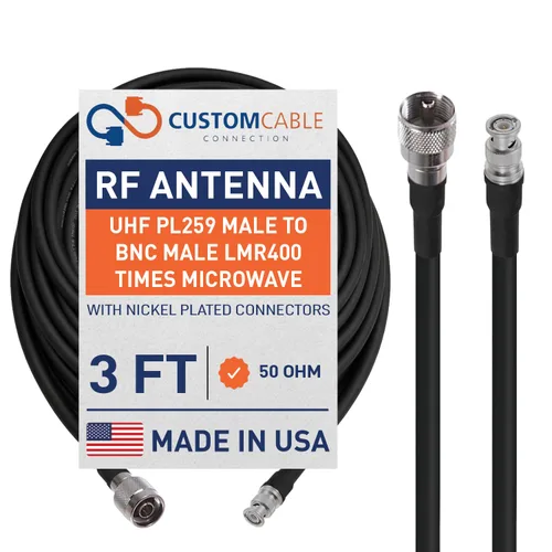 Vista 6 de Custom Cable Connection Cable de antena coaxial de baja pérdida de 1 pie UHF PL259 macho a BNC macho LMR400 veces microondas 50 ohmios coaxial