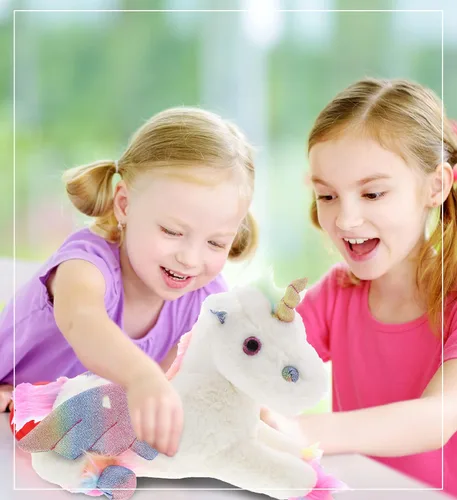 Vista 5 de DolliBu Peluche de unicornio volador real, peluche suave y abrazable, adorable juguete de peluche para jugar, lindo animal de fantasía, regalos