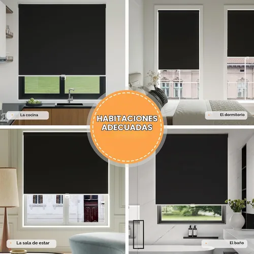 Vista 9 de Persianas enrollables opacas sin cordón para oscurecer la habitación, con sistema de resorte, protección UV, persianas de puerta, para hogar y Negro
