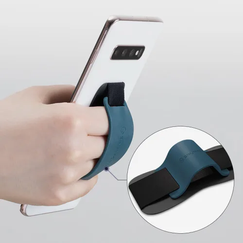 Vista 6 de Sinjimoru - Agarre para teléfono con banda de silicona – Cómodo soporte de una mano y soporte con patas para smartphones, tablets y eReaders
