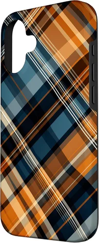 Vista 2 de Funda para iPhone 16 Navy Black and Orange Plaid Halloween Otoño Calabazas