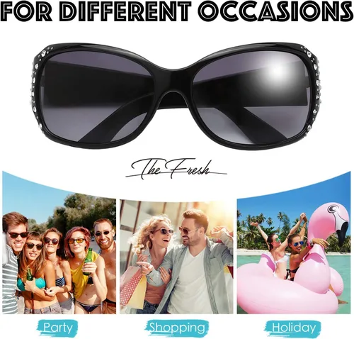 Vista 5 de The Fresh Gafas de sol clásicas de moda con diamantes de imitación de moda con caja de regalo