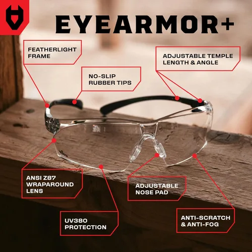 Vista 2 de NoCry Gafas de Tiro Transparentes para Hombres con Lentes Envolventes Antivaho y Resistentes a los Arañazos — Anteojos de Seguridad ANSI Z87