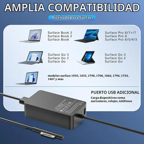 Vista 2 de Cargador Surface Book de 127 W compatible con Microsoft Surface Book 3 2 1, Surface Pro 10 9, 8, 7+, 7, 6, 5, 4, 3, X, Windows Surface Laptop/Go