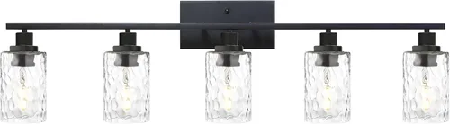 Vista 9 de MELUCEE Iluminación de pared interior 2 luces mate negra con vidrio martillado transparente, lámpara de pared moderna para tocador de baño