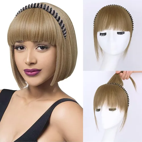 Vista 16 de G&T - Flequillo con clip para el cabello humano, flequillo delgado con fleco de diamantes de imitación, extensiones de cabello para mujer, flequillo