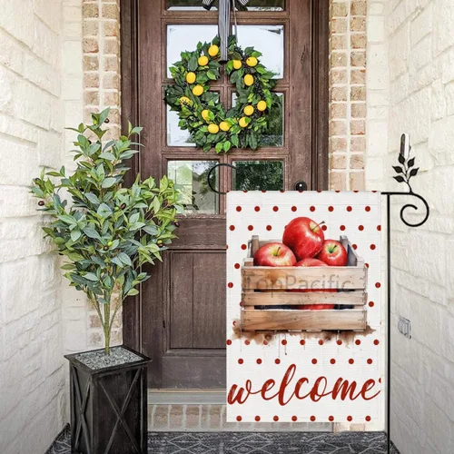 Vista 4 de Cesta de 12 x 18 pulgadas, bandera de jardín de manzana, primavera, verano, floral, de doble cara para exteriores, vertical, vacaciones, temporada