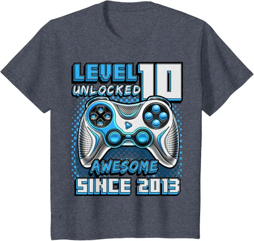 Vista 55 de Level 10 Unlocked Awesome 2013 Video Game 10th Birthday Boy T-Shirt, Negro