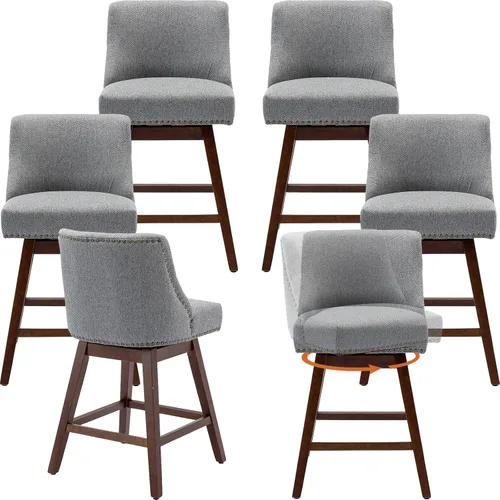 Vista 20 de Juego de 2 taburetes de bar giratorios modernos, taburetes de bar de 26.6 pulgadas de altura de mostrador beige con respaldo para isla de cocina