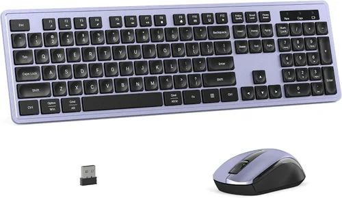 Vista 10 de MPTOG - Combo de teclado y mouse inalámbricos para PC portátil (azul blanco) Teclado de oficina de tamaño completo de 104 teclas con 15 teclas