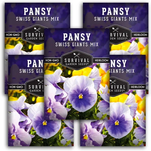 Vista 11 de Survival Garden Seeds - Semillas de pensamiento Swiss Giant Mix para plantar - Paquete con instrucciones para plantar y cultivar pensamientos