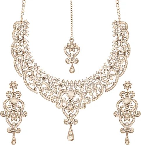 Vista 110 de Conjunto precioso de collar con look real Indian Bollywood, maravillosamente decorado, conjunto de collar adornado para mujer.