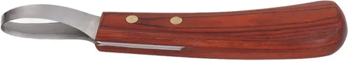 Vista 3 de Cuchillo de pezuña Farrier Loop Cuchillo ovalado de caballo Cuchillo de pezuña de goma Mango de madera multiusos Ganado Caballo Cortador de pezuñas
