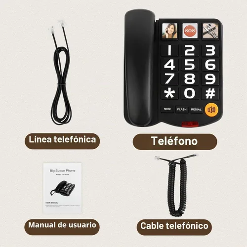 Vista 8 de Teléfono de botón grande para personas mayores con SOS y 2 botones