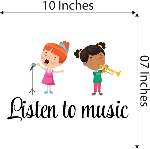 Vista 4 de Kelly Wall Decals Lindo niño de dibujos animados cantando vinilo juguetón diseño escuchar música diseño de música decoración de pared dormitorio