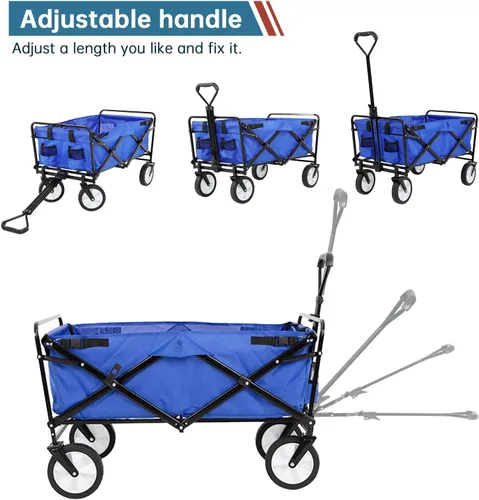 Vista 9 de Carrito plegable portátil plegable para playa, carrito de deportes al aire libre, camping, carrito de utilidad resistente con asa ajustable