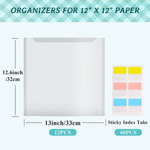 Vista 2 de Caydo 12 piezas de almacenamiento de papel para álbumes de recortes con pestañas adhesivas de índice para sostener álbumes de recortes de 12 x 12