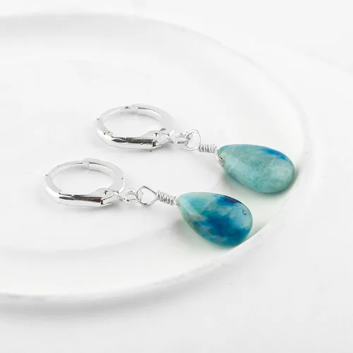 Vista 40 de Aretes de aro de cristal afganita natural Piedras afganas de alto grado Aretes chapados en plata Gota lisa Joyas de piedras preciosas hechas