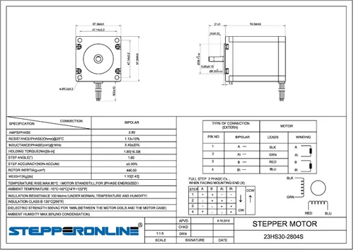 Vista 4 de STEPPERONLINE CNC motor paso a paso Nema 23 Bipolar 2.8A 269oz.in/1.9Nm CNC Mill Torno Router