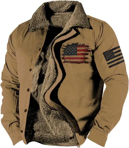 Vista 13 de LOAIHA Chaqueta de invierno para hombre, chaqueta de bandera estadounidense, abrigos occidentales para hombre, con cremallera, forro polar cálido