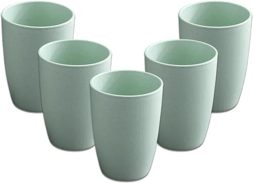 Vista 12 de Juego de 5 vasos de paja de trigo, pequeños vasos reutilizables de 12 onzas, aptos para lavavajillas, vasos de agua apilables de plástico
