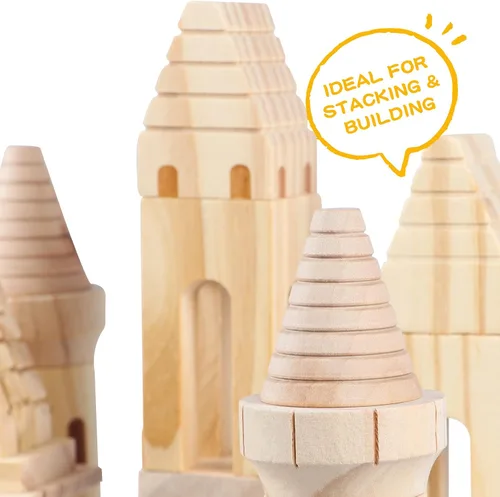 Vista 4 de 75 piezas de bloques de castillo de madera medievales caballeros princesas castillo de madera bloques de construcción para niños y niñas