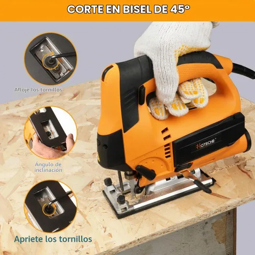 Vista 4 de Hoteche Sierra de calar eléctrica de 6.7 amperios con guía láser y regla, rompecabezas de péndulo con cable para corte de madera y metal, 4 ajustes