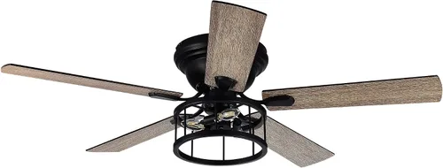 Vista 4 de Ventilador de techo industrial negro de 5 aspas de 52 pulgadas con kit de luz y mando a distancia, color negro mate
