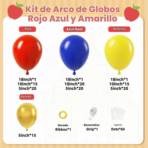Vista 2 de GIZIUXNE - Kit de guirnalda de arco de globos rojos, azules y amarillos de 131 piezas