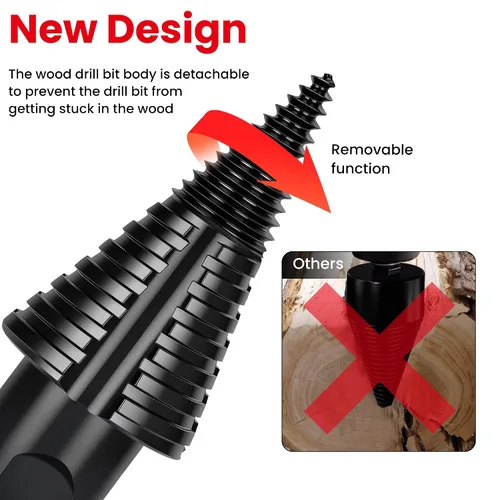 Vista 4 de Juego de brocas divisoras de troncos de leña de alta calidad con diseño desmontable, cono de tornillo de división de madera resistente de 1.97