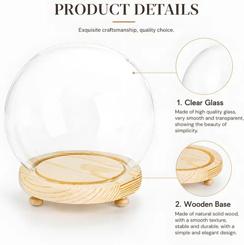 Vista 3 de Pumtus Paquete de 2 cúpula de cristal transparente, tarro decorativo de 6 pulgadas con base de madera, estuche de nieve para bricolaje, escaparate