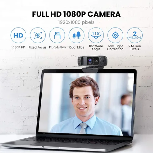 Vista 3 de Cámara web con micrófono 1080P HD Cámara web, 672 USB de escritorio Web Cam Facecam Cámara de video para streaming de juegos, conferencias, Mac