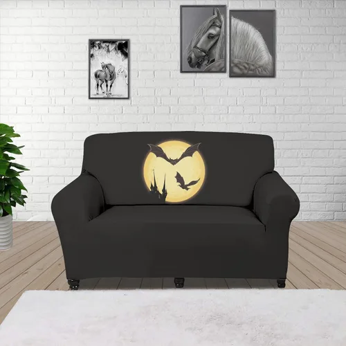 Vista 3 de Boatee Funda elástica para sofá con diseño de murciélago y luna de Halloween, funda de sofá suave, lavable, protector de muebles con parte inferior
