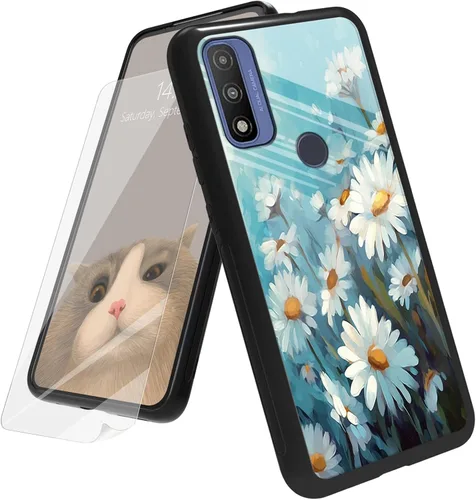 Vista 46 de Funda para Motorola Moto G Play 4G 2024 con protector de pantalla, parte trasera de vidrio templado + funda de silicona suave TPU absorción