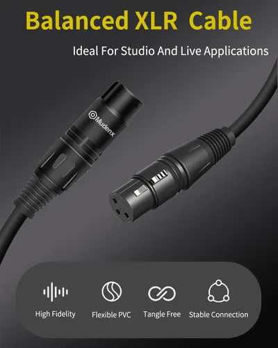Vista 5 de Cable XLR de 3 pies hembra a hembra, cable de interconexión de audio equilibrado de 3 pines Cable de sonido equilibrado para micrófonos