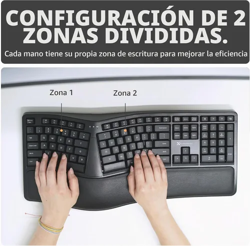 Vista 4 de X9 Teclado ergonómico inalámbrico con reposamuñecas - Tu comodidad importa - Teclado ergonómico recargable de tamaño completo 2.4G inalámbrico