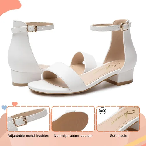 Vista 47 de Athlefit Sandalias para niñas, puntera abierta, correa en el tobillo, tacones bajos, zapatos de vestir para niñas pequeñas y grandes