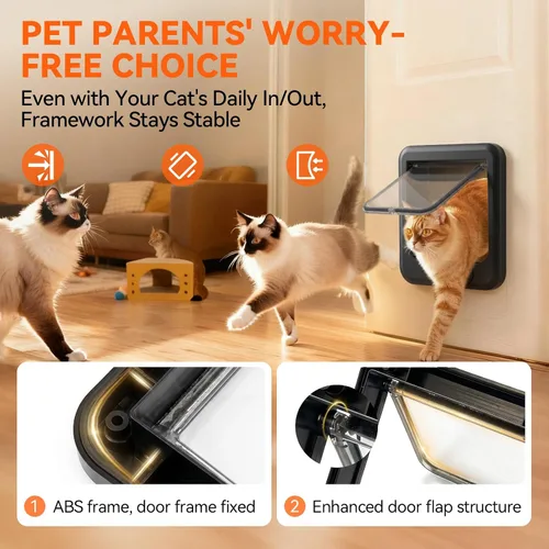 Vista 4 de LIBBEPET Puerta interior de puerta para gatos, cerradura de 4 vías para interiores, marco de ABS reforzado, puertas para mascotas para gatos