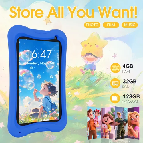 Vista 3 de DigiLand Tablet para niños de 7 pulgadas, Android 15 tabletas con funda protectora, 4 GB de RAM+32 GB de ROM, pantalla IPS de 1024 x 600, cámara