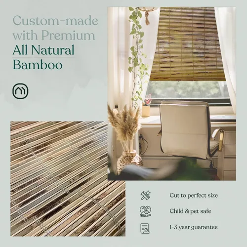 Vista 6 de MOOD Persianas de bambú personalizadas, Aloha, persianas romanas de bambú inalámbricas para ventanas y puertas (tejido natural), grano Aloha Matcha