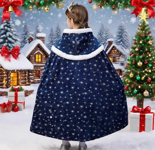 Vista 5 de Capa de Terciopelo para Niñas Elsa, Capa para Niños Pequeños con Capucha, Vestido de Disfraz Infantil