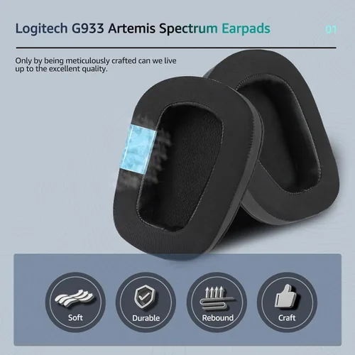 Vista 3 de Almohadillas de repuesto de gel refrescante para auriculares Logitech G933, también se adapta a auriculares G935 G930 G635 G633 G633S G533 G430 G431