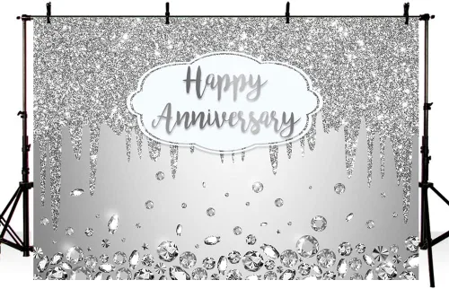 Vista 4 de AIBIIN 7x5ft Personalized Customization Happy Anniversary Backdrop Silver Dripping Glitter Crystals Photography Background Cheers to Wedding