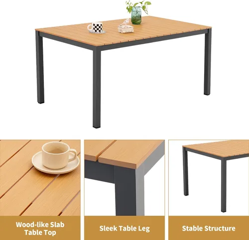 Vista 5 de Mesa de comedor al aire libre para 4-6 personas Mesa de comedor rectangular de aluminio para patio Gris